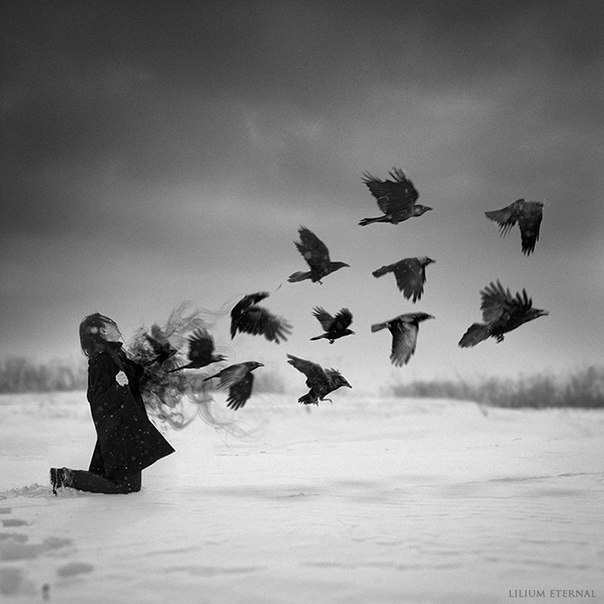 Фото Из девушки вылетает стая ворон, автор Lilium Eternal