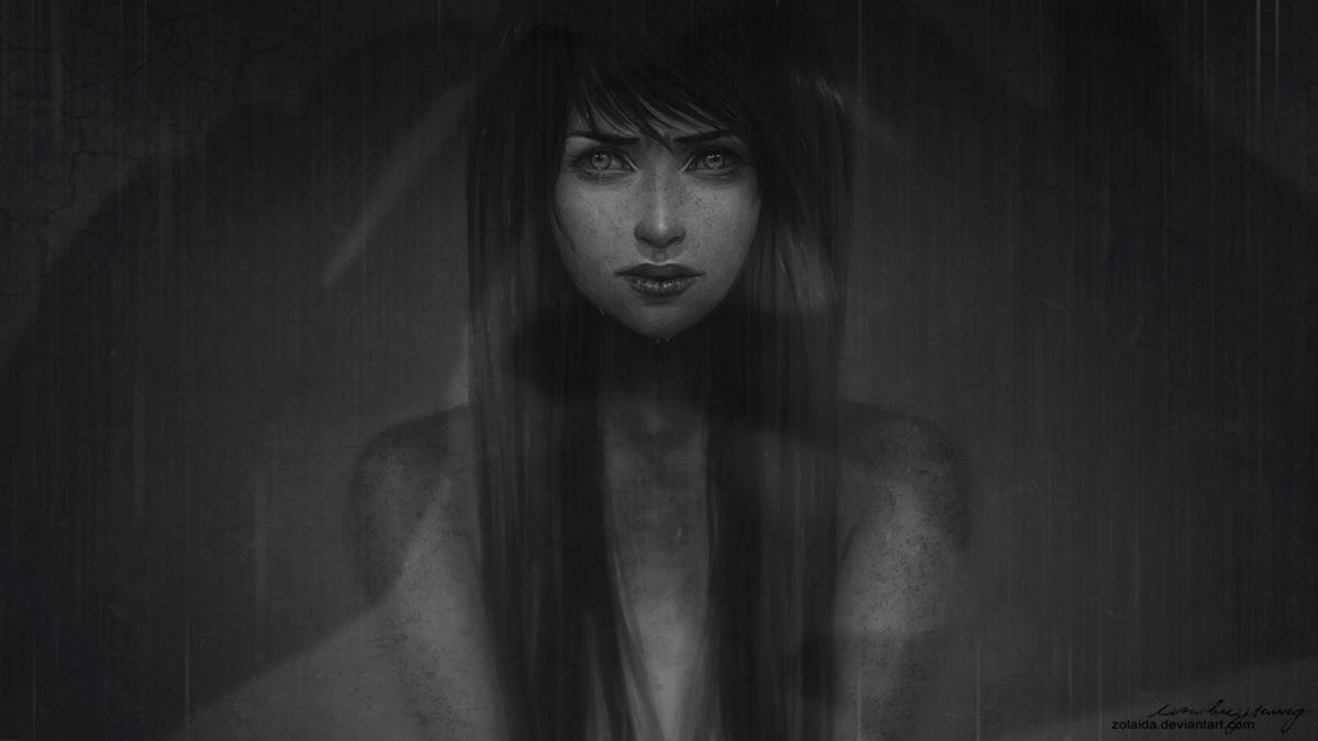 Девушка под дождем черно белое фото