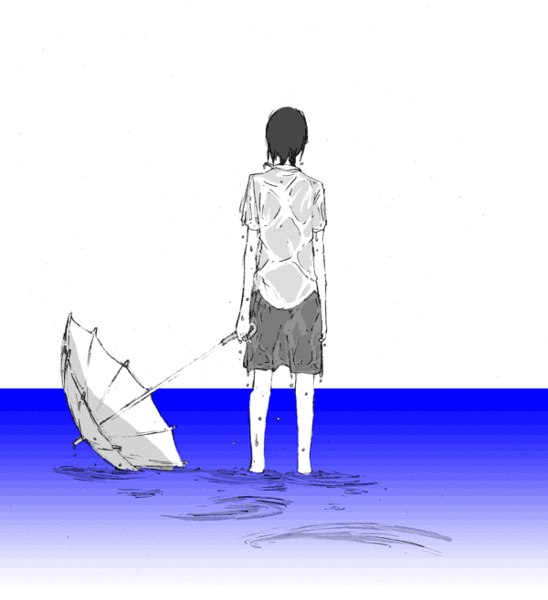 Фото Промокший парень с опущенным зонтом, стоящий в воде, автор &;&;