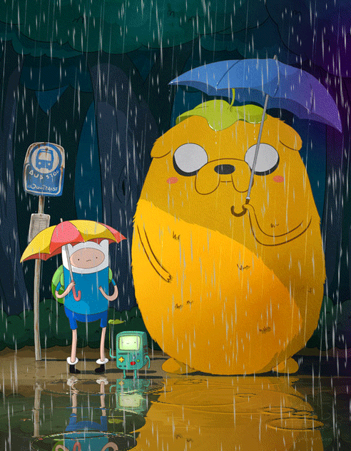 Фото Финн и Джейк под дождем, кадр из мультика время приключений Финн и Джейк