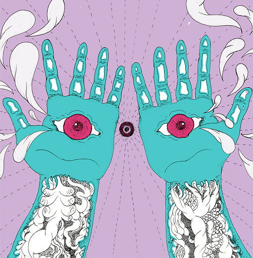 Фото Татуированные руки с глазами в ладонях, из которых вырываются слезы