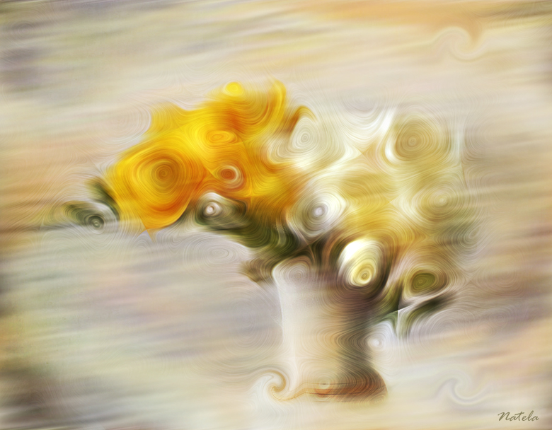 Фото Букет желтых и белых роз в вазе в обработке. Natela