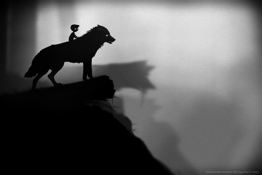 Фото Мальчик сидит верхом на волке, арт Nataliedecorsair по игре Limbo 2 / Лимбо 2