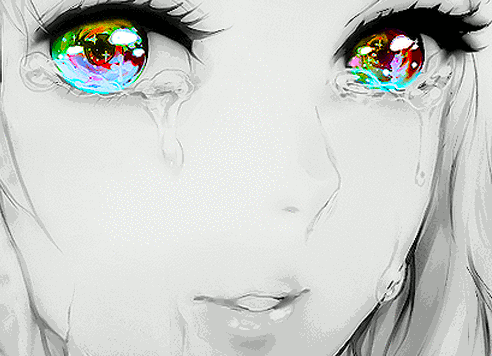 Фото Девушка с глазами переливающимися разными цветами, плачет