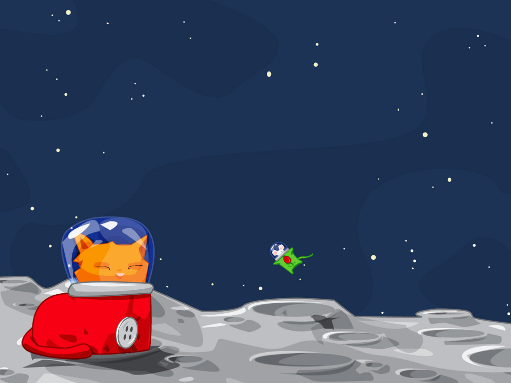 Фото Кот с мышонком в скафандрах на Луне
