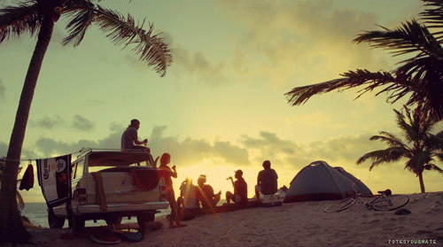 Фото Люди сидят на берегу моря, в окружении пальм