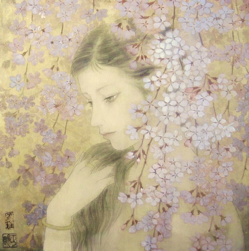 Фото Девушка под цветущими ветками, художник Masaaki Sasamoto