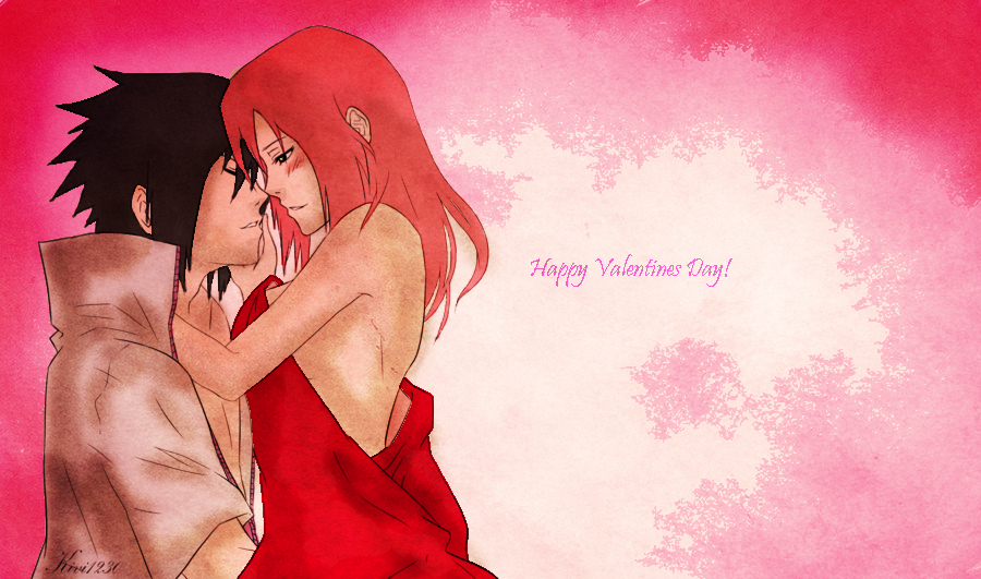 Фото Девушка и мужчина стоят обнявшись чтобы слиться в поцелуе на красно - розовом фоне, Happy Valentines day / С Днем Святого Валентин, работа RaisingTheCrescendo