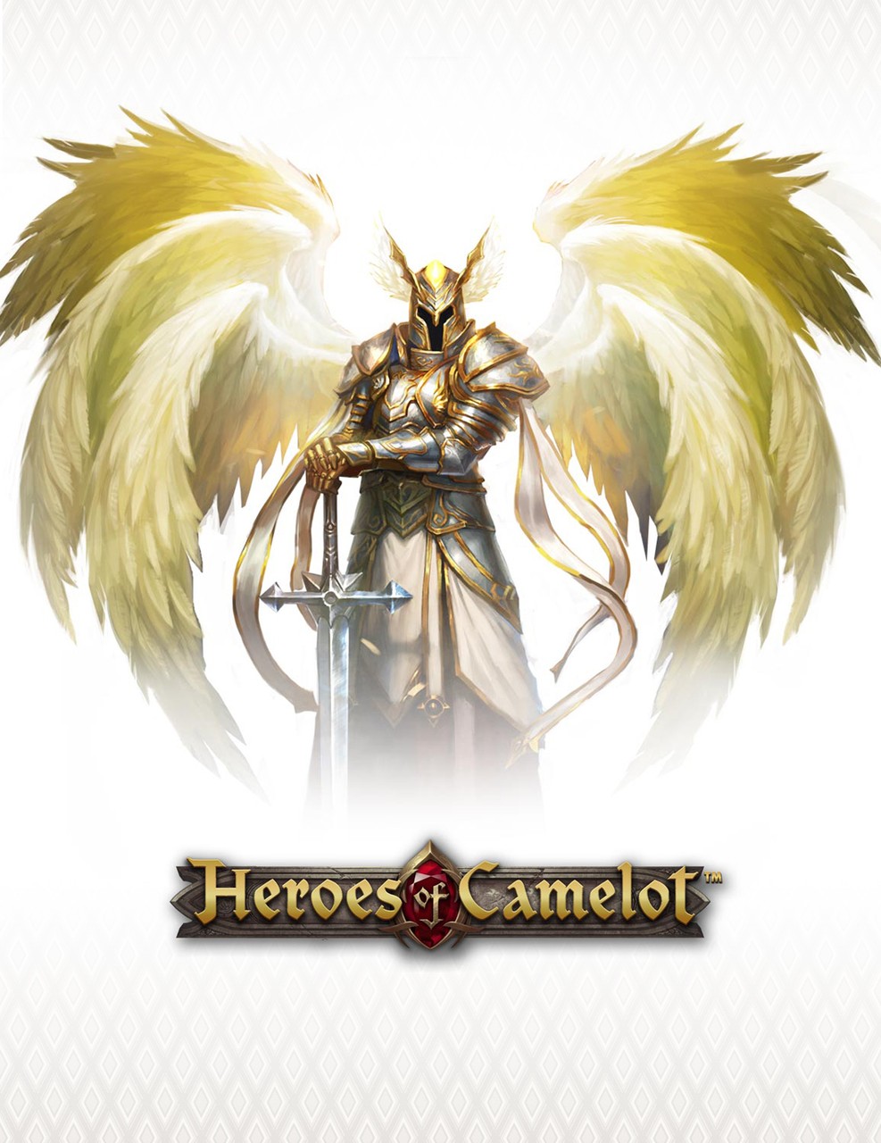 Фото Taal / Таал с крыльями за спиной оперся руками на свой меч, из онлайн игры Heroes of Camelot / Герои Камелота