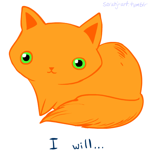 Фото Рыжая кошка с надписью I will / Я должен, после появляются ее большие зеленые глаза с огнем и надпись Destroy you! / Уничтожить тебя, автор sarahj