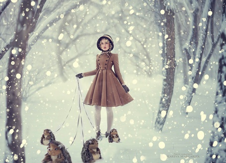 Фото Девушка с ежиками на поводке. фотограф Margarita Kareva