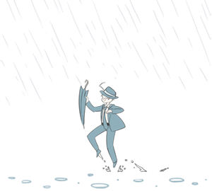 Фото Танцующий парень с зонтом под идущим дождем