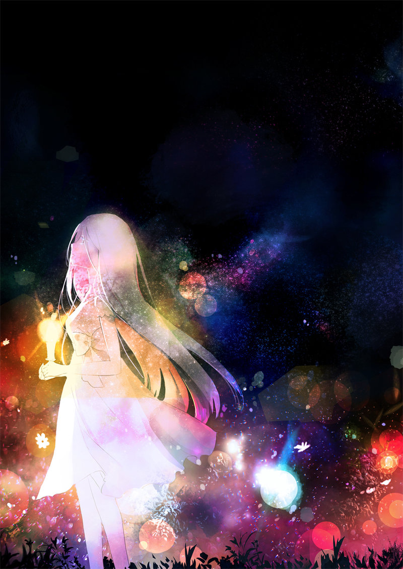 Фото Девушка в белом платье со светящимся предметом в руке, работа Vigil / бодрствование, by futarinokizuna