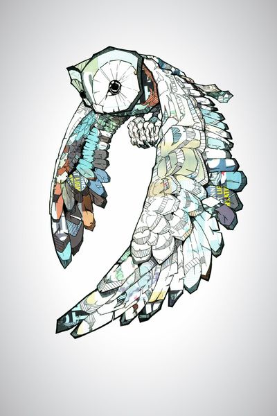 Фото Нарисованная сова с разноцветными перьями