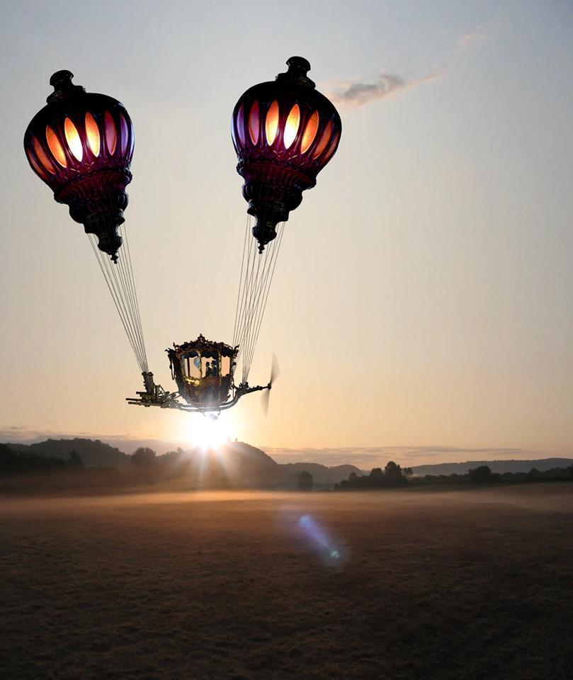 Фото Карета на воздушных шарах над полем