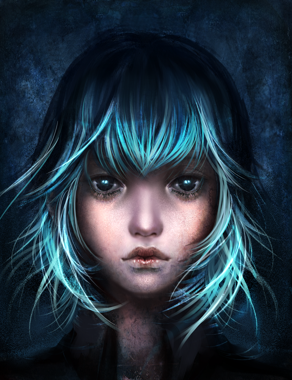 Фото Девушка с синими волосами, art by sangrde