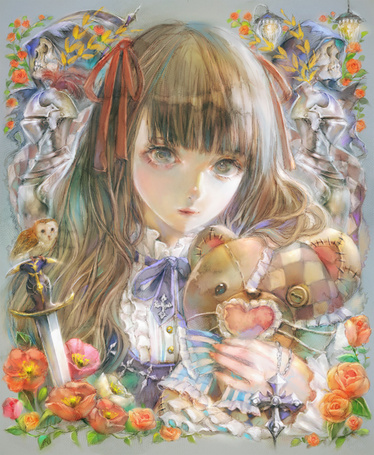 Фото Девушка с плюшевым медведем, art by YOGISHA