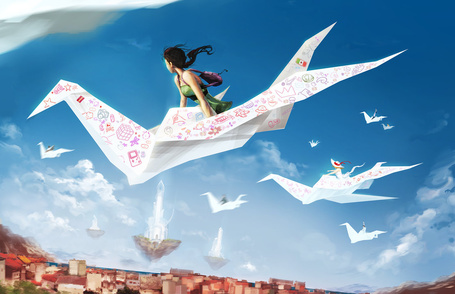 Фото Девушки на бумажных самолетиках, работа Dream on Paper Wings / мечта на бумажных крыльях, ву Zano