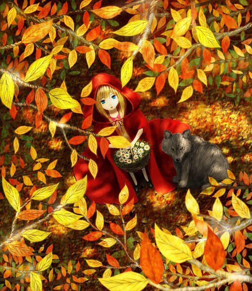 Фото Красная шапочка и волк в осеннем лесу