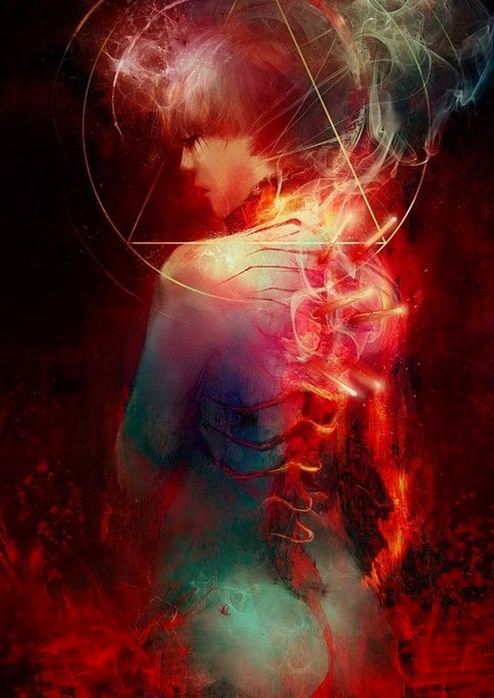 Фото Девушка, объятая пламенем, art by Pencil Mogwai