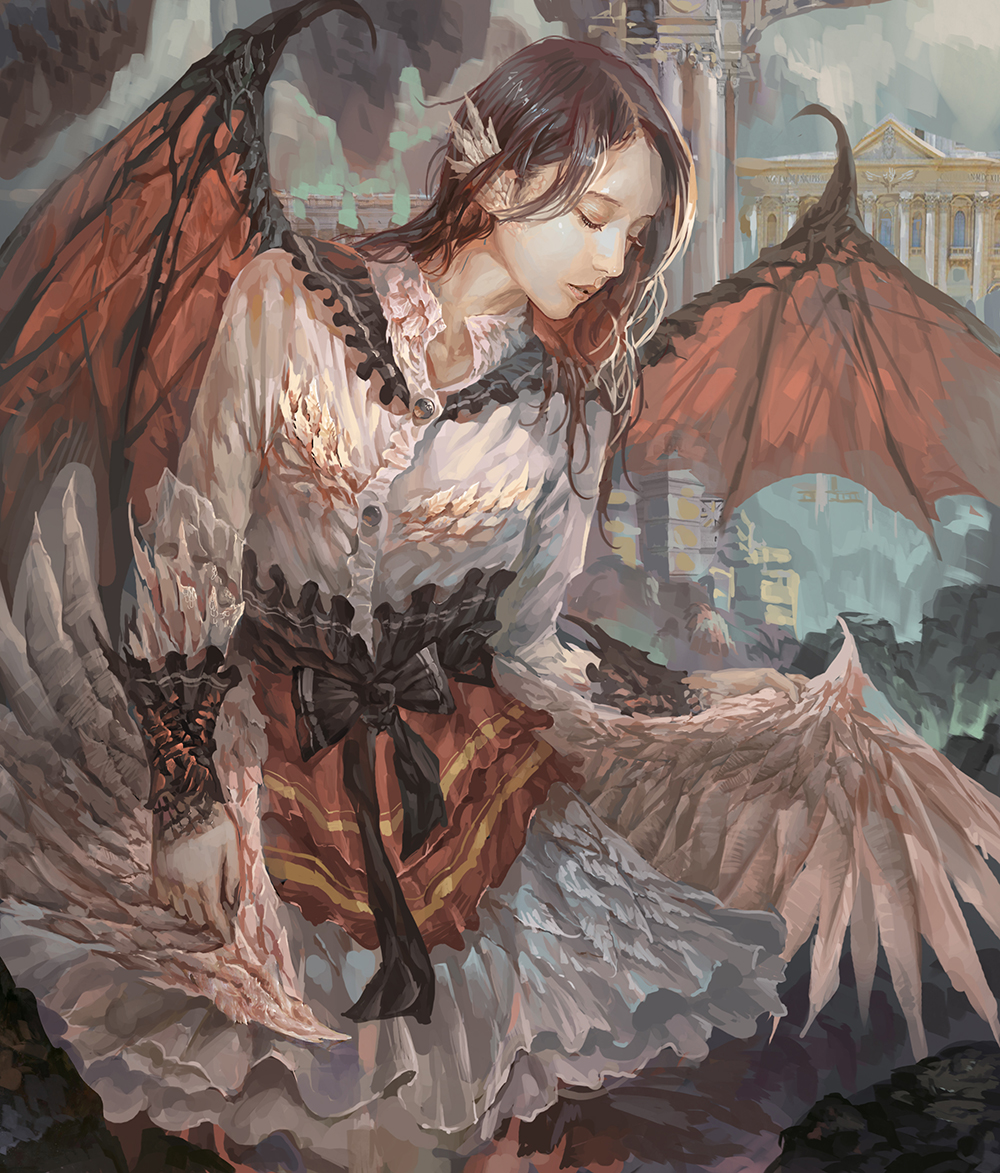 Фото Девушка с крыльями ангела и демона