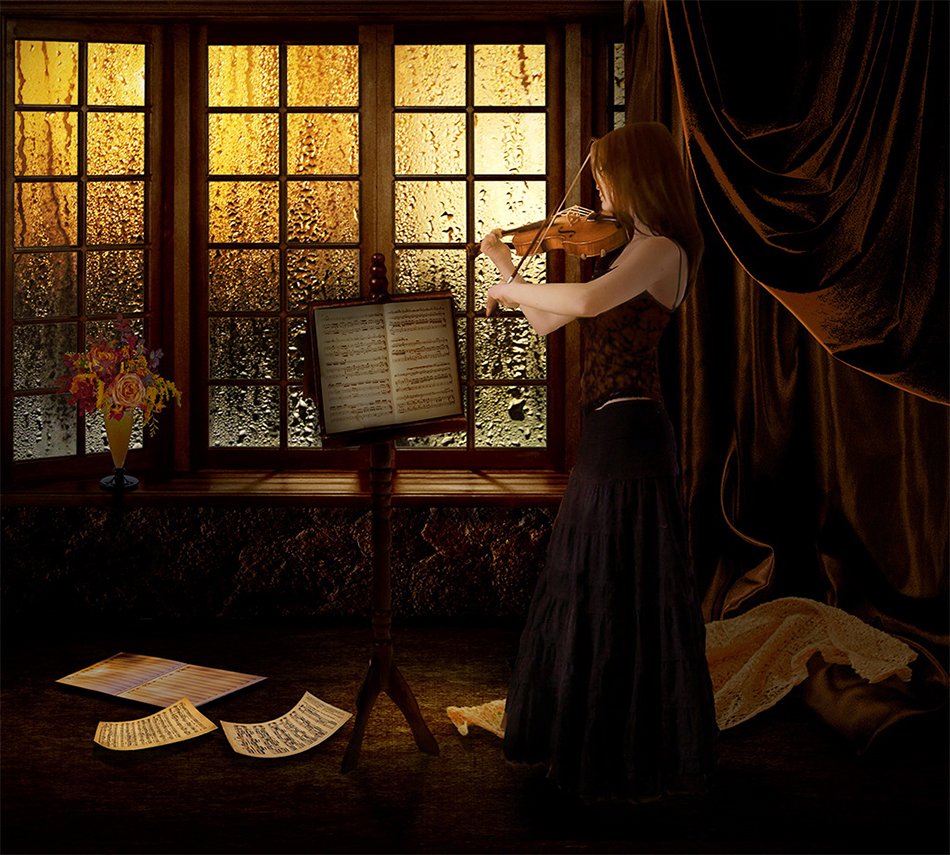 Скрипка на окне. Рояль у окна. Музыкальный вечер. Вечер у рояля. Осенний вечер у окна.