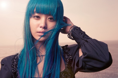 Korean girl with blue hair