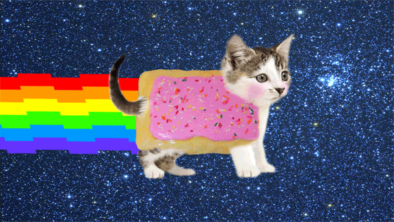 Фото Котенок на фоне звездного неба и радуги в стиле «Nyan Cat»