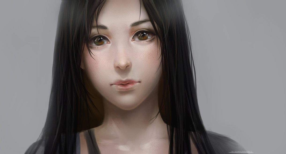 Черноволосая девушка с серыми глазами арт