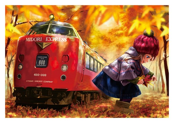 Фото Харука Коми / Haruka Koumi собирающая осенние листья из аниме Железнодорожные войны / Rail Wars, автор Hakatanmon