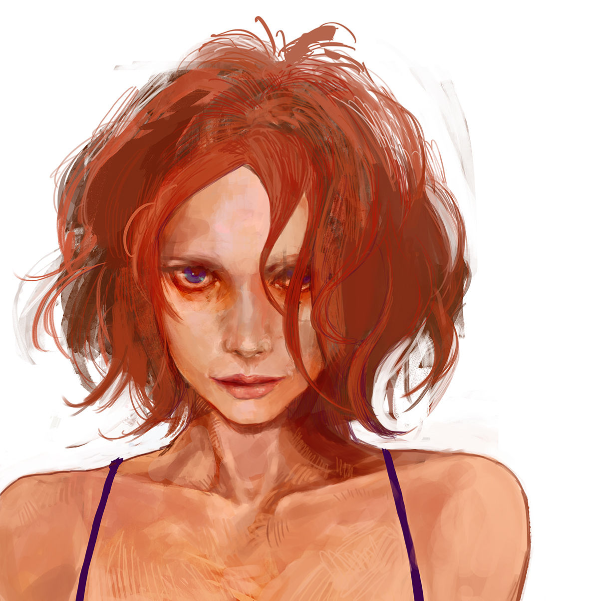 Девушка с короткими рыжими волосами арт