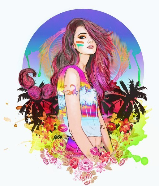 Девушка с цветами картинка рисованная