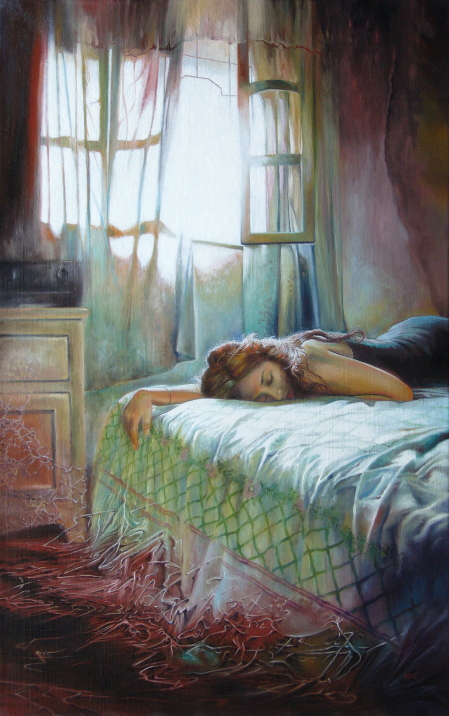 Снится без окна. Влодзимеж Куклински (Wlodzimierz Kuklinski. Кровать живопись. Кровать на картинах художников.