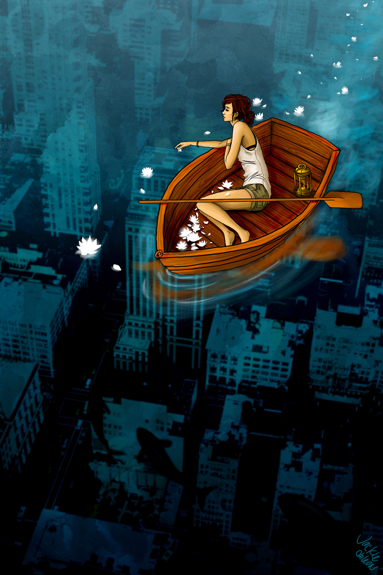 Фото Девушка в лодке с лотосами парит над городом, ву Jackie de Leon
