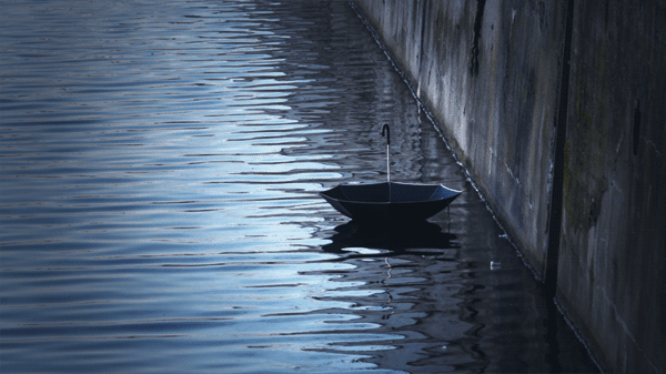 Фото Черный зонт плавает по реке