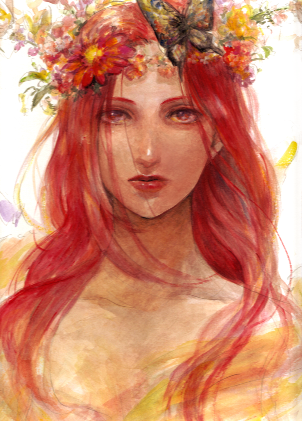 Рыжая девушка в цветах