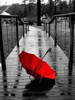 Картина Красный зонт – Черно-белое