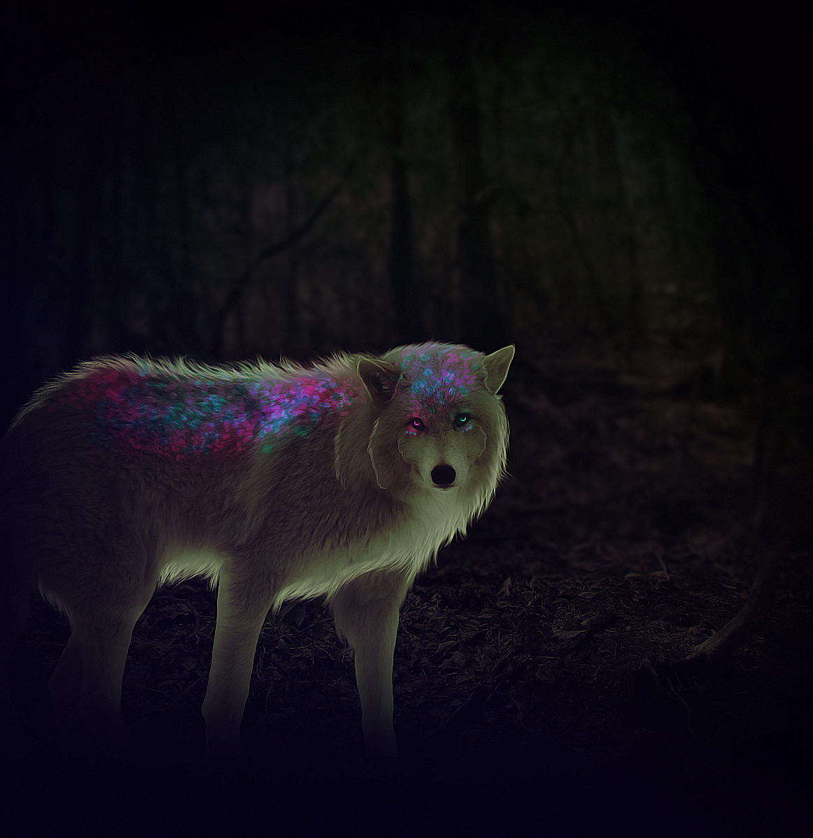 Фото Волк со светящийся шерстью в ночи, арт by lycena