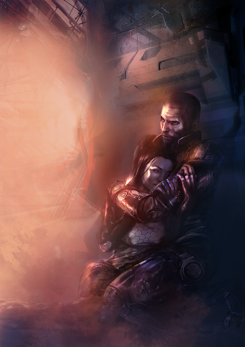 Фото Арт к игре Mass Effect, Шепард и Миранда обнимаются