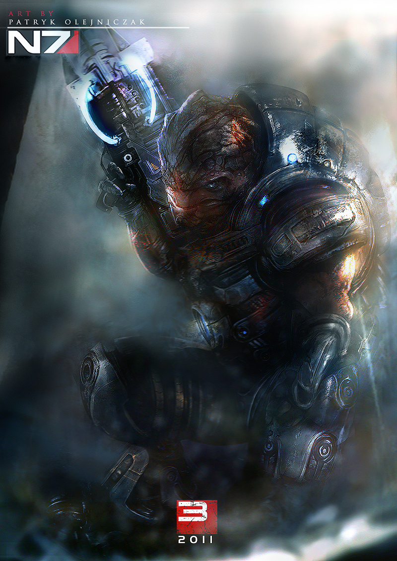 Фото Кроган Grant / Грант с пушкой в руках, арт к игре Mass Effect