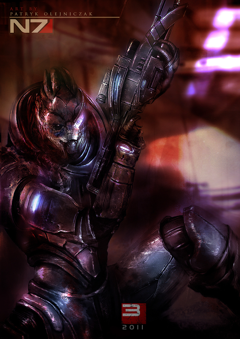 Фото Турианец Гаррус Вакариан / Garrus Vakarian со снайперской винтовкой в руках, арт к игре Mass Effect