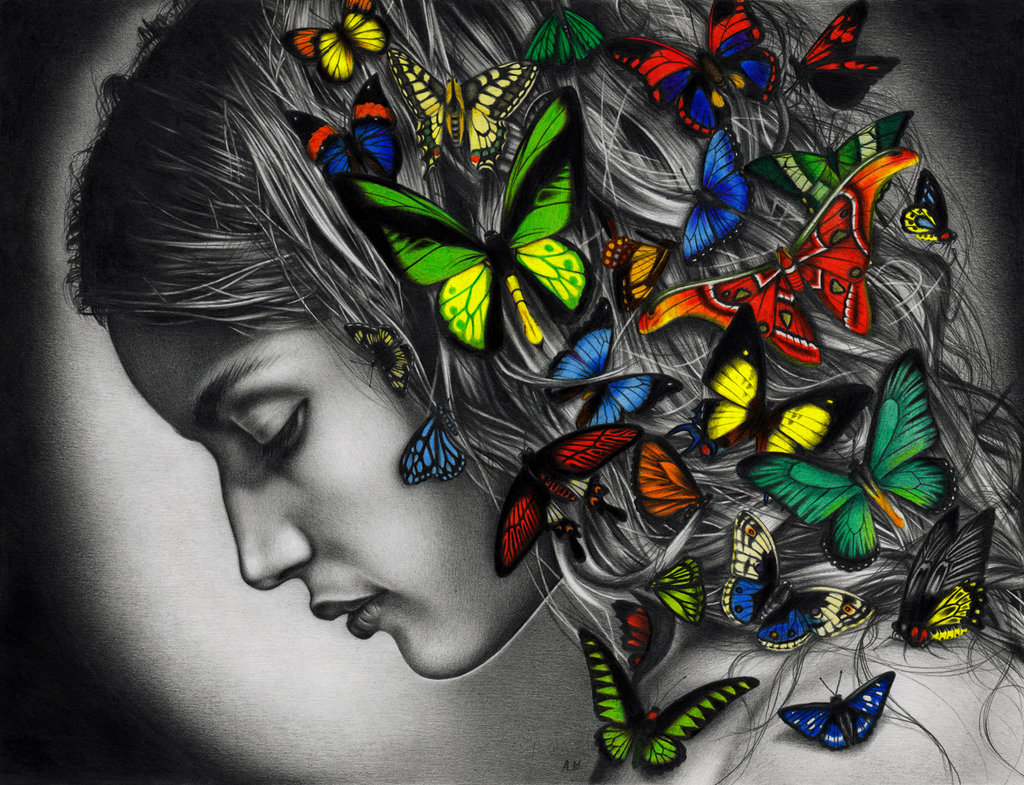 Фото Девушка с бабочками в волосах, by DemonOfGuillotine