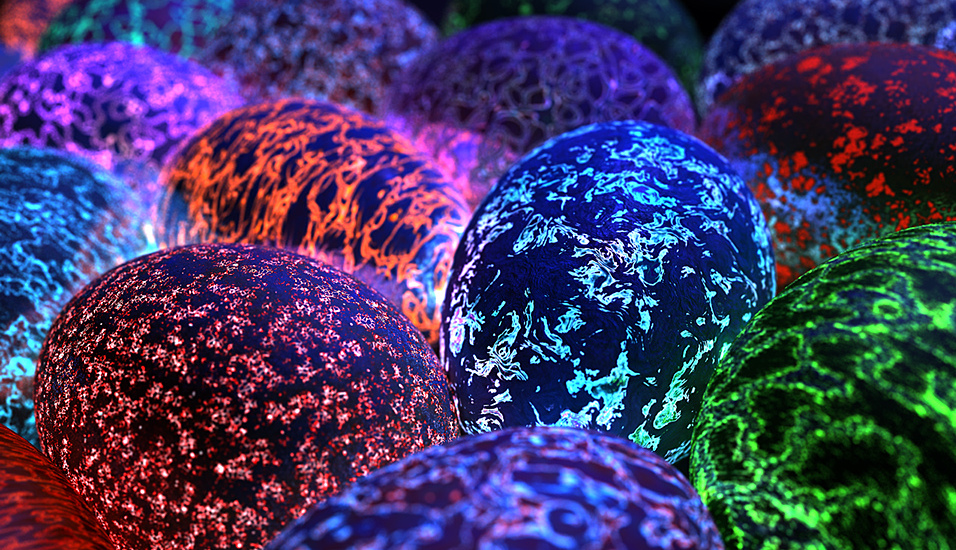 Фото Огромные светящиеся разноцветные яйца фантастического существа