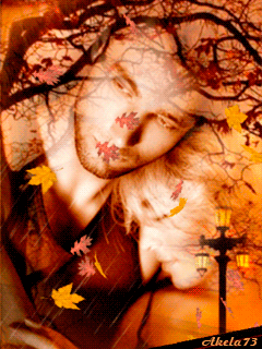Фото Мужчина и женщина с любовью прижались друг к другу на фоне осеннего дерева с падающими вниз желтыми осенними листьями и идущим дождем, автор Akela 73