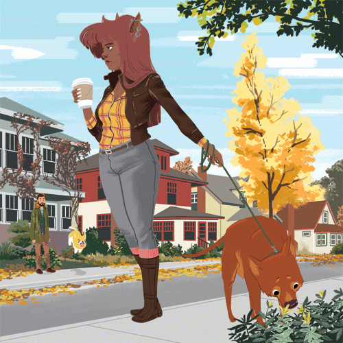 Фото Девушка гуляет с собакой