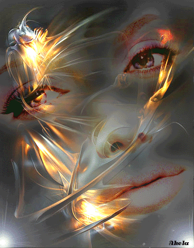 Фото На фоне желтых абстрактных цветов и мигающих белых огней видно лицо моргающей глазами девушки, Akela