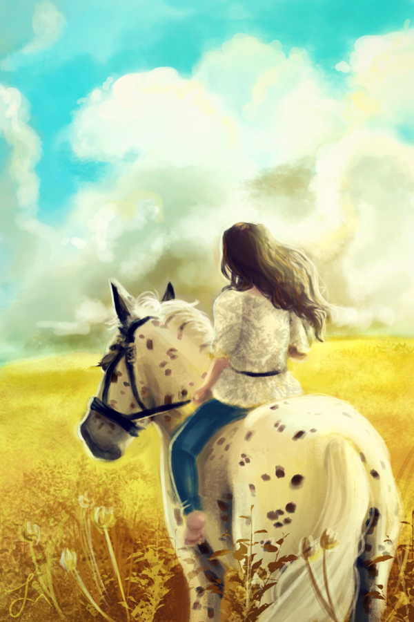 Фото Девушка верхом на лошади, art by revois