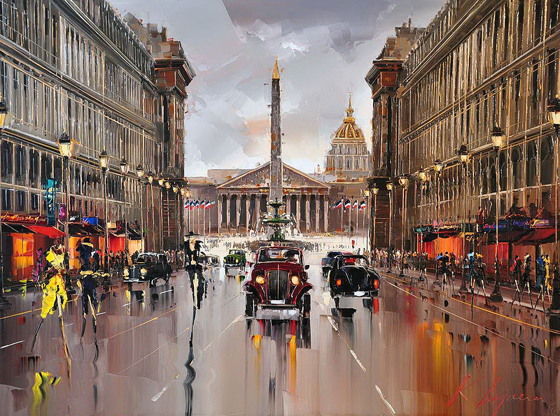 Фото Париж, Франция / Paris / France, город нарисован маслеными красками, художник Kal Gajoum