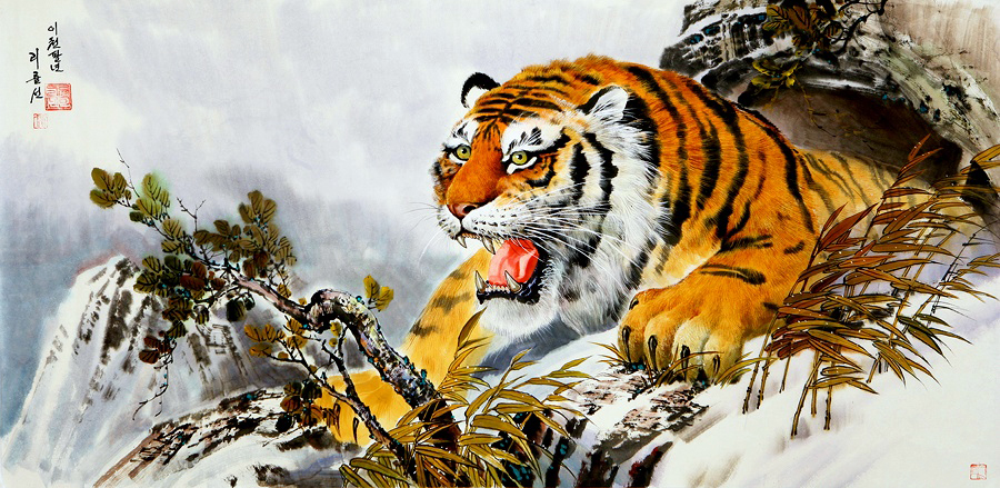 Фото Тигр в ярости выскакивает из пещеры