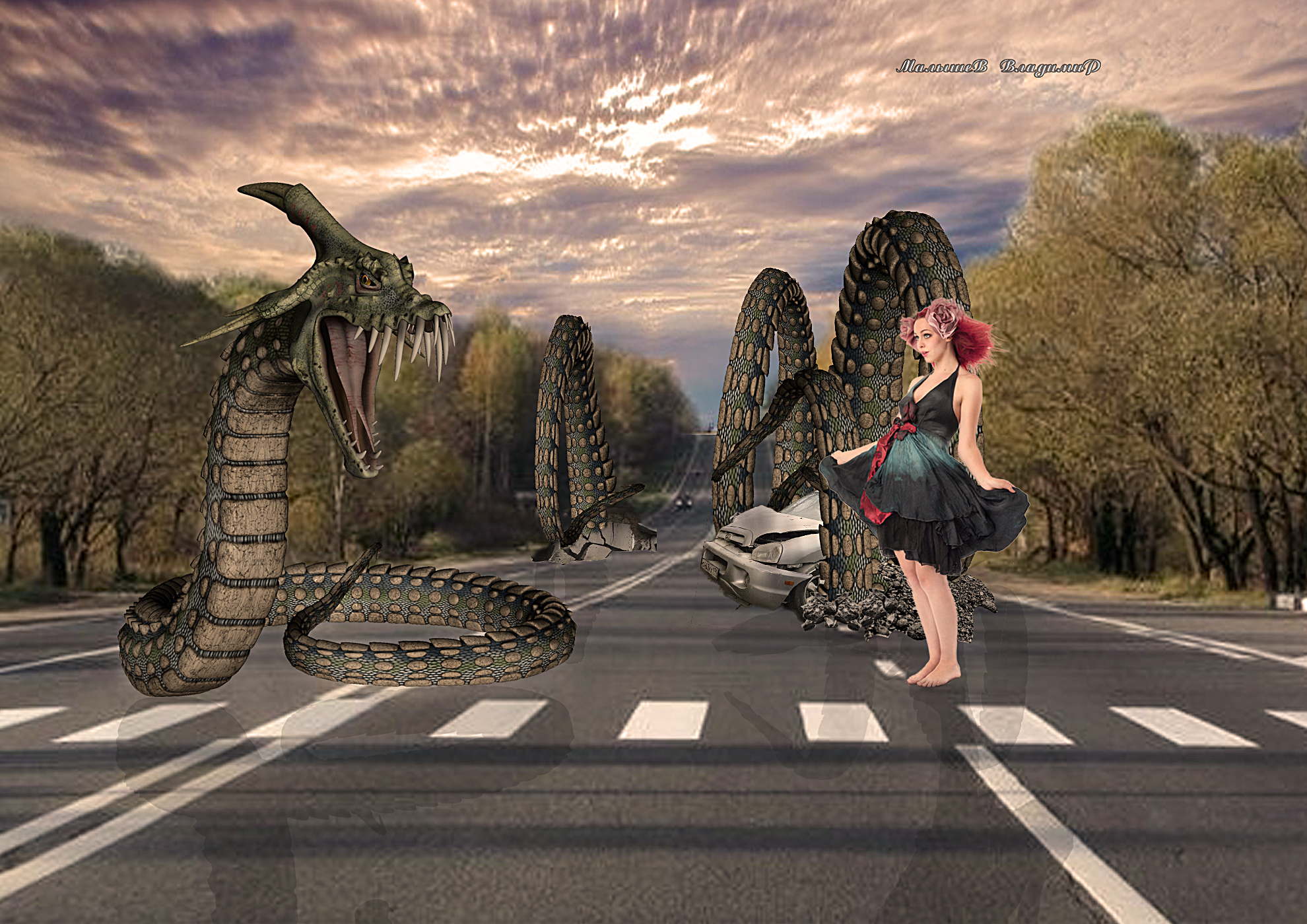 Дорога змейка. Женщина змея фэнтези. Змея на дороге картина. Город с машинами и змеями.